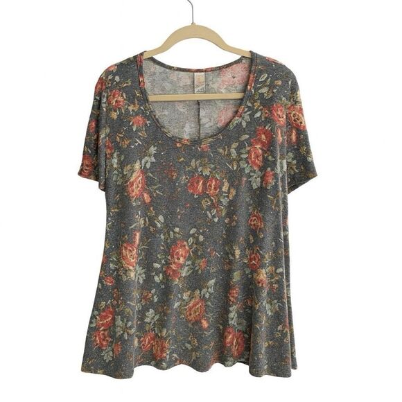 🌸 LuLaRoe Perfect Tee XS Gray Floral Print Scoop Neck Top - Picture 3 of 5
